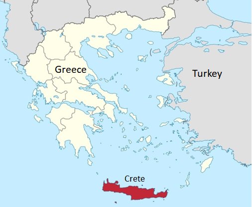map showing Greece, Turkey, and Crete
